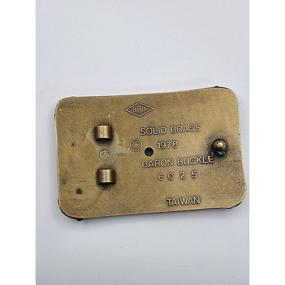 Vintage 1978 Solid Brass Plumber Wrench Pipe Belt Buckle Baron Buckle 6025 Used - Picture 2 of 4